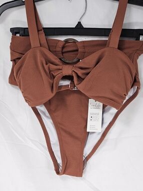 Cupshe Rust Brown Textured Ring Detail Bikini